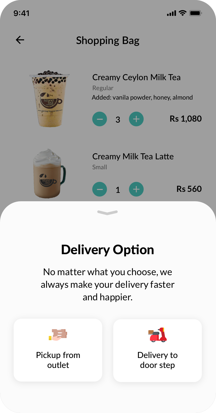 clounote ordering select delivery option screen